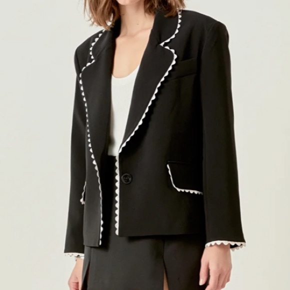 English Factory Black Rick Rack Edge Blazer - Picture 3 of 4
